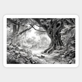 Ancient Tree Landscape Nature Adventure Ink Sketch Style Sticker